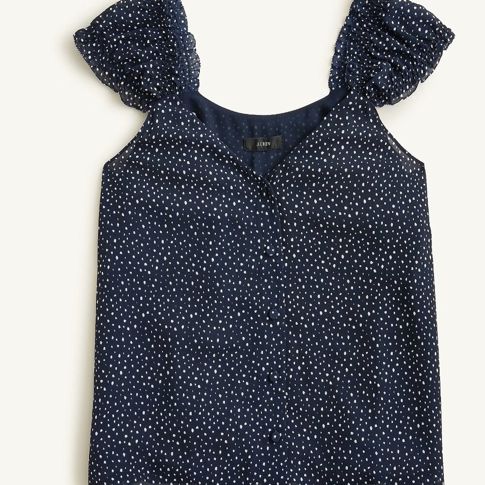 J Crew, XL Polka Dot Shirt, Cap-sleeve soft gauze chiffon top in dot